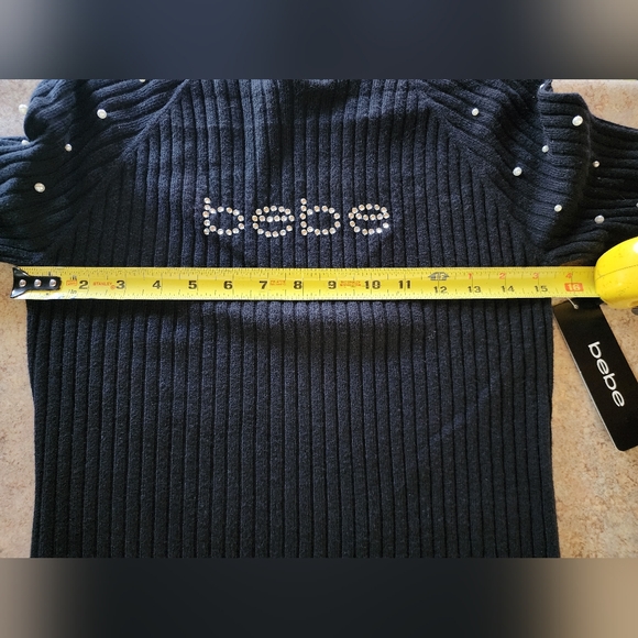 Bebe Long Sleeve Rhinestone Logo Fitted Sweater Size XL - Picture 10 of 10
